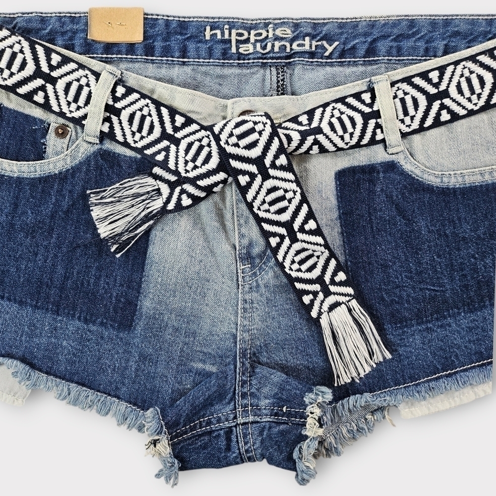 Hippie Laundry Boho Denim Belted Frayed Hem Shorts - Picture 2 of 12